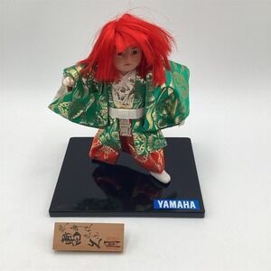 Vintage Yamaha Kyugetsu Doll Figurine 9" with Wooden Placard